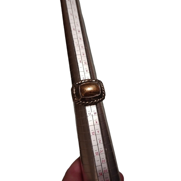 Bold Vintage Style Ring Raised Cabochon Stone Rope Border 925 Marked Silver ART - Picture 4 of 6